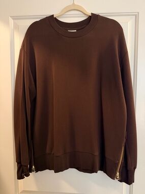 Varley Brown Crewneck Sweater with Side Zips